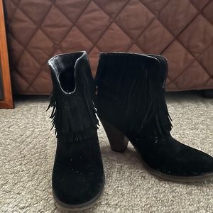 Black Suede Fringed Boots